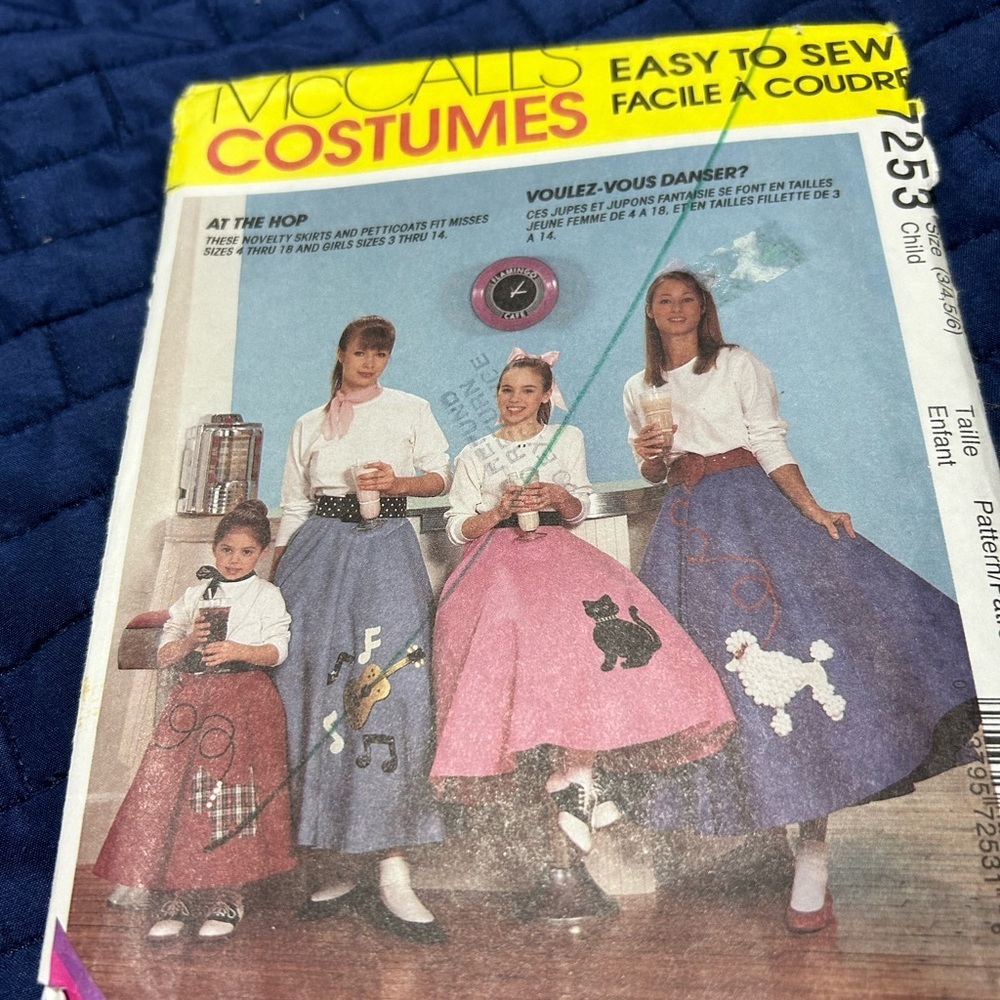 McCall 7253- 3-4-5-6-Kids Poodle Skirt Costume - our of print- uncut